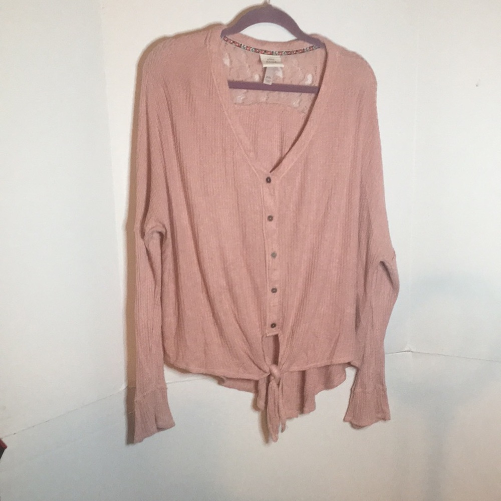 KNOX ROSE BOHO BUTTON FRONT TIE BOTTOM  SHIRT SIZE XXL